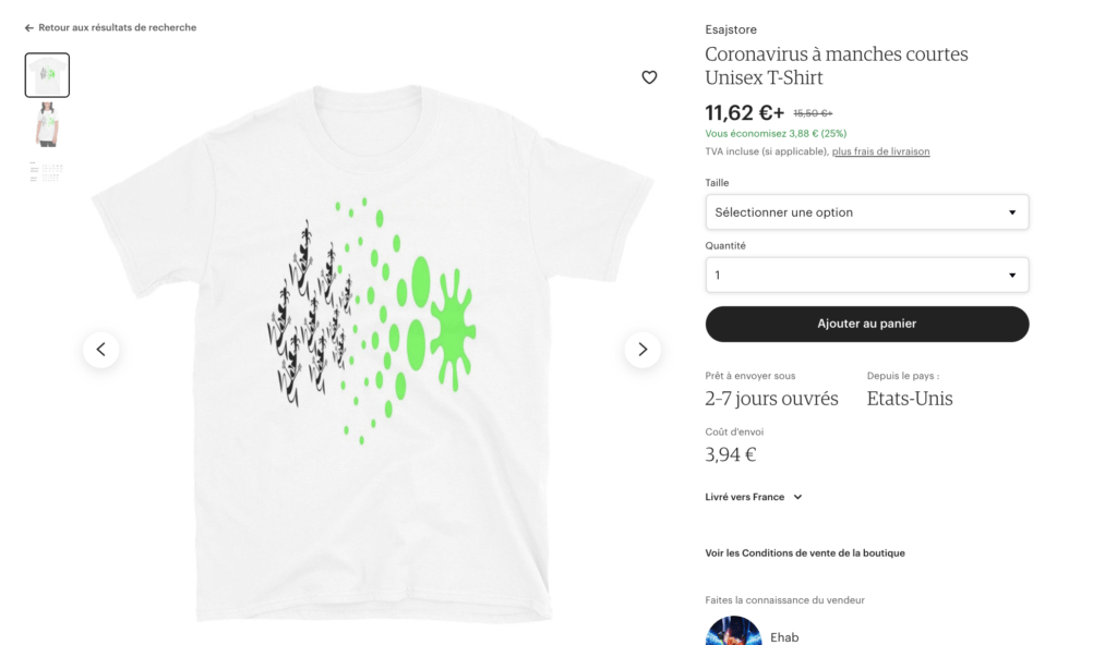 Des articles sur le Coronavirus mis en vente // Source : Etsy.fr Des articles sur le Coronavirus mis en vente // Source : Etsy.fr