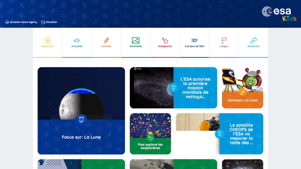 Le site de l'ESA pour les enfants. // Source : Capture d'écran ESA Kids Le site de l'ESA pour les enfants. // Source : Capture d'écran ESA Kids