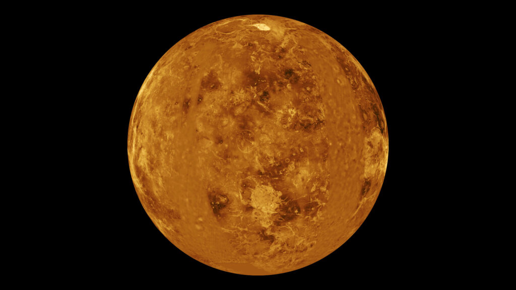 La surface de Vénus. // Source : NASA/JPL (photo recadrée) La surface de Vénus. // Source : NASA/JPL (photo recadrée)