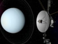 Vue d'artiste d'Uranus et d'une sonde Voyager. // Source : Flickr/CC/Kevin Gill