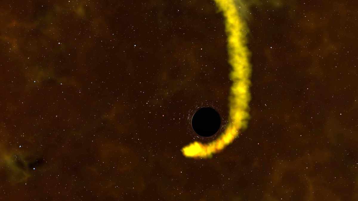 Une étoile détruite par un trou noir. // Source : NASA's Goddard Space Flight Center (photo recadrée) Une étoile détruite par un trou noir. // Source : NASA's Goddard Space Flight Center (photo recadrée)