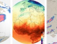 Dark Sky propose une visualisation du globe avec les précipitations et les températures. // Source : Dark Sky