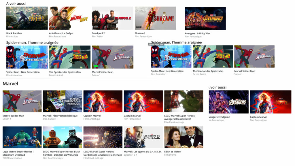 On trouve en plusieurs recherches tous les Marvel récents, des séries, et d'autres franchises mal rangées // Source : Capture d'écran Numerama On trouve en plusieurs recherches tous les Marvel récents, des séries, et d'autres franchises mal rangées // Source : Capture d'écran Numerama