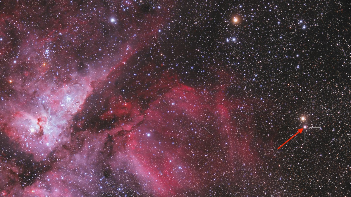 La position de V906 Carinae. // Source : W. Paech and F. Hofmann, Chamaeleon and Onjala Observatory Namibia (photo recadrée)