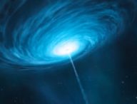 Vue d'artiste du quasar 3C 279. // Source : ESO/M. Kornmesser (photo recadrée)