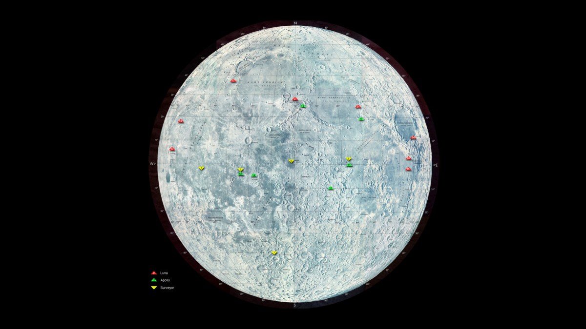 Les sites d'atterrissage de plusieurs missions lunaires. // Source : National Space Science Data Center Les sites d'atterrissage de plusieurs missions lunaires. // Source : National Space Science Data Center