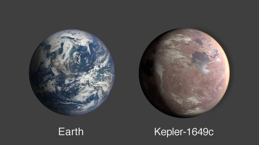 La taille de la Terre et de Kepler-1649c comparée. // Source : NASA/Ames Research Center/Daniel Rutter (photo recadrée) La taille de la Terre et de Kepler-1649c comparée. // Source : NASA/Ames Research Center/Daniel Rutter (photo recadrée)