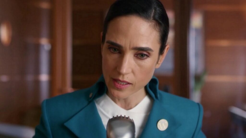 Jennifer Connelly dans le rôle de Melanie Cavill, la voix du train. // Source : Netflix Jennifer Connelly dans le rôle de Melanie Cavill, la voix du train. // Source : Netflix