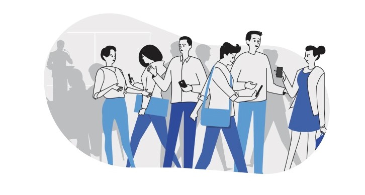 Cette illustration montre ironiquement les failles de TraceTogether : tous ces smartphones dessinés devaient afficher l'app ouverte... // Source : TraceTogether Cette illustration montre ironiquement les failles de TraceTogether : tous ces smartphones dessinés devaient afficher l'app ouverte... // Source : TraceTogether