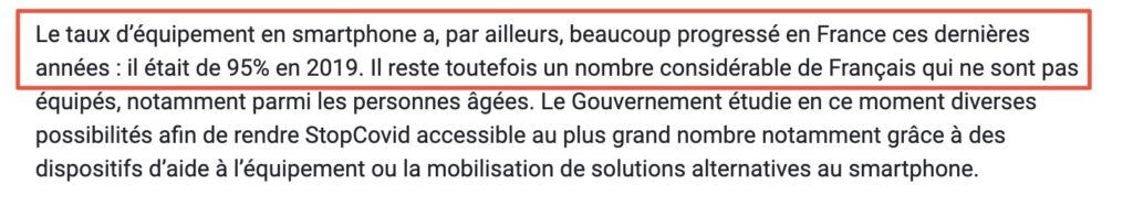 Capture d'écran le 22 mai à 11h // Source : FAQ StopCovid Capture d'écran le 22 mai à 11h // Source : FAQ StopCovid