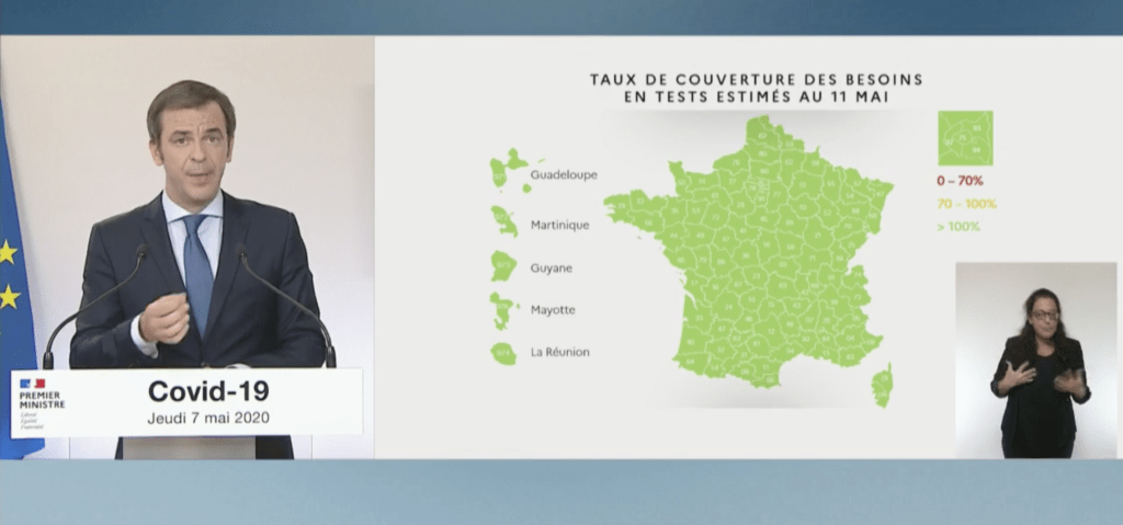 Carte des capacités de dépistage à base de tests PCR. // Source : Gouvernement Carte des capacités de dépistage à base de tests PCR. // Source : Gouvernement