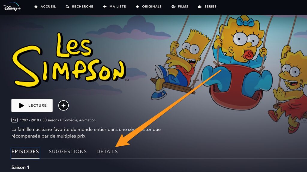 Option pour regarder les épisodes des Simpson en 4:3 sur Disney+ // Source : Capture d'écran Option pour regarder les épisodes des Simpson en 4:3 sur Disney+ // Source : Capture d'écran