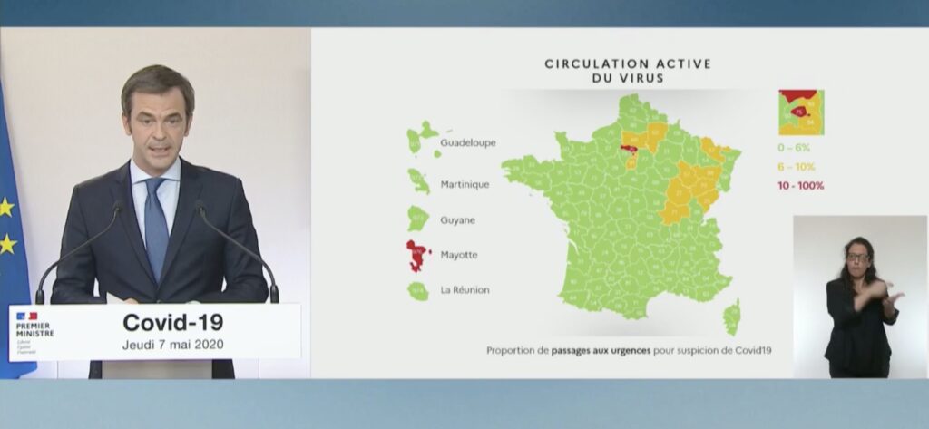 Carte de circulation du coronavirus au 7 mai. // Source : Gouvernement Carte de circulation du coronavirus au 7 mai. // Source : Gouvernement