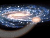Représentation de la collision de la galaxie naine du Sagittaire et de la Voie lactée. // Source : ESA (photo recadrée)