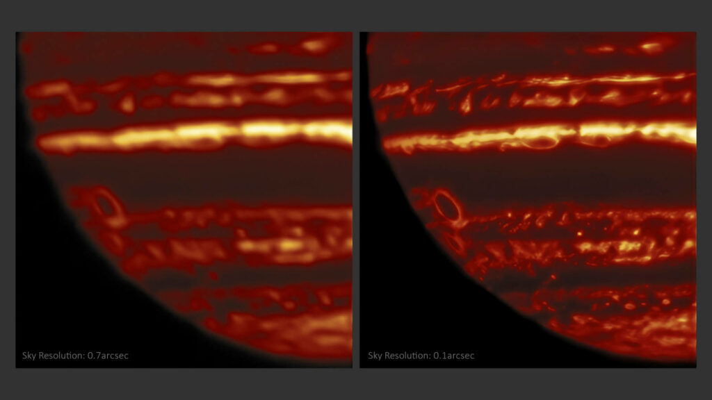 Les images infrarouges de Jupiter. // Source : International Gemini Observatory/NOIRLab/NSF/AURA, M.H. Wong (UC Berkeley) and team Les images infrarouges de Jupiter. // Source : International Gemini Observatory/NOIRLab/NSF/AURA, M.H. Wong (UC Berkeley) and team