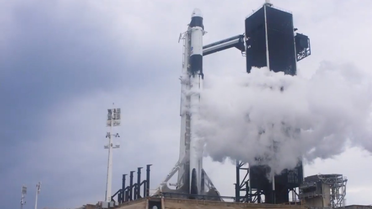 La fusée Falcon9 le 27 mai 2020. // Source : Capture d'écran YouTube Nasa La fusée Falcon9 le 27 mai 2020. // Source : Capture d'écran YouTube Nasa