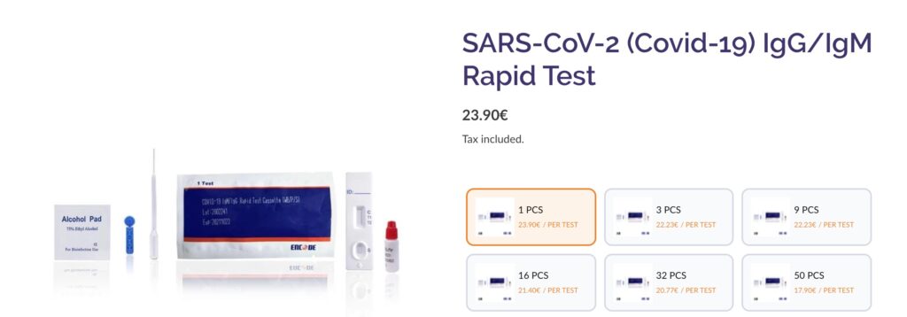 Un autotest mis en vente par Sololab // Source : Capture d'écran Sololab / Numerama Un autotest mis en vente par Sololab // Source : Capture d'écran Sololab / Numerama