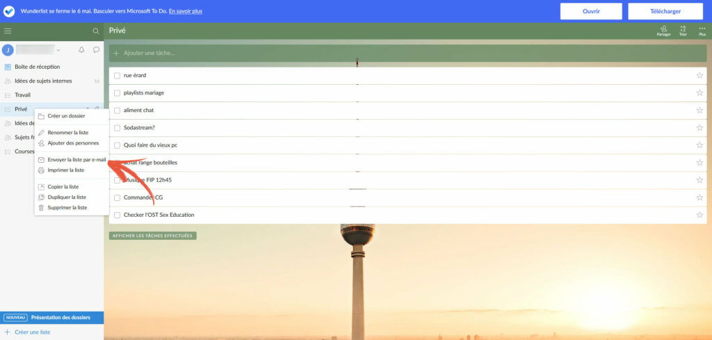 Wunderlist envoi par mail Wunderlist envoi par mail