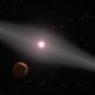 Vue d'artiste de la planète en orbite autour de AU Microscopii. // Source : Wikimedia/NASA/ESA/G. Bacon (STScI)