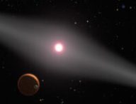 Vue d'artiste de la planète en orbite autour de AU Microscopii. // Source : Wikimedia/NASA/ESA/G. Bacon (STScI)