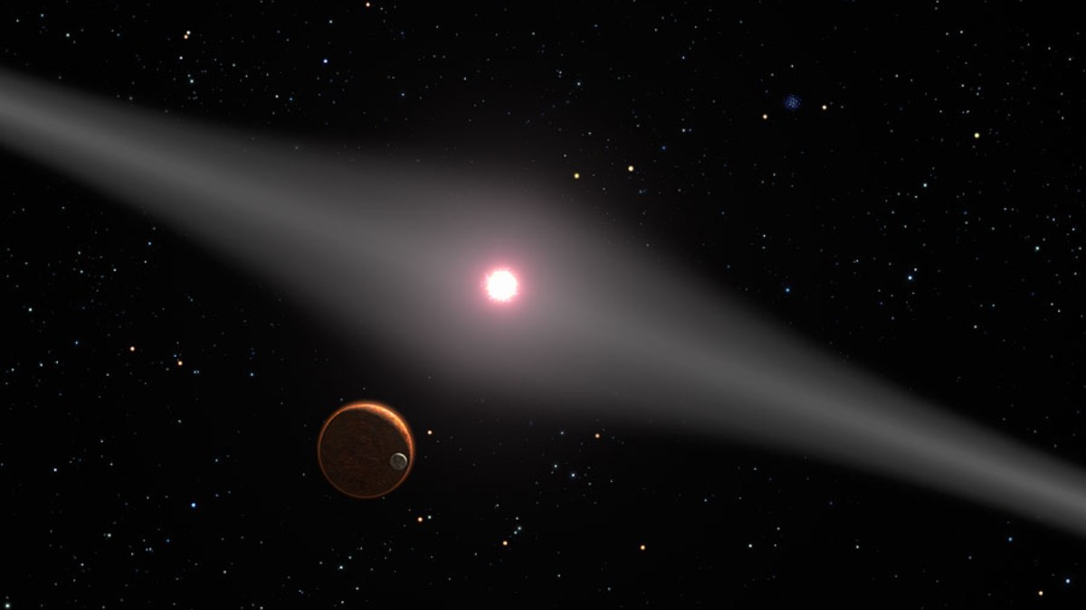 Vue d'artiste de la planète en orbite autour de AU Microscopii. // Source : Wikimedia/NASA/ESA/G. Bacon (STScI) Vue d'artiste de la planète en orbite autour de AU Microscopii. // Source : Wikimedia/NASA/ESA/G. Bacon (STScI)