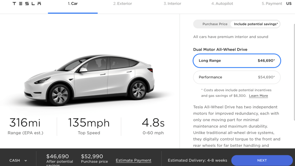 Configurateur Model Y // Source : Capture d'écran Configurateur Model Y // Source : Capture d'écran