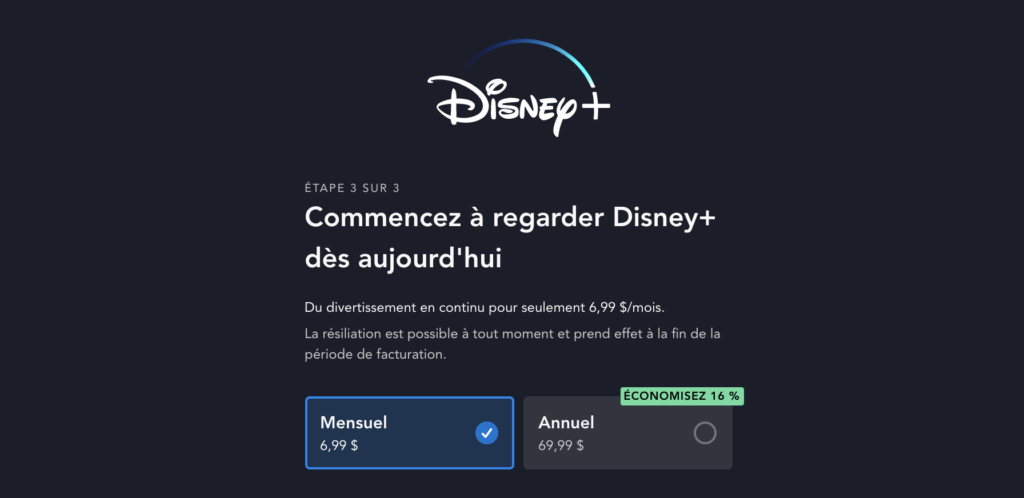 Disney+ aux USA a aussi perdu sa période d'essai // Source : Capture d'écran Numerama