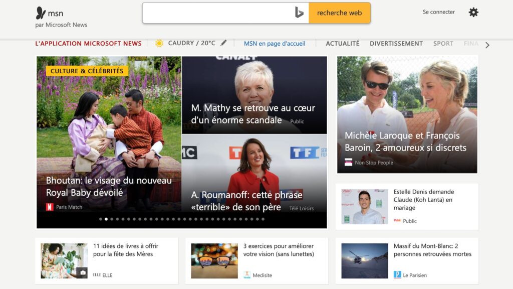 Page d'accueil MSN // Source : Capture d'écran Page d'accueil MSN // Source : Capture d'écran