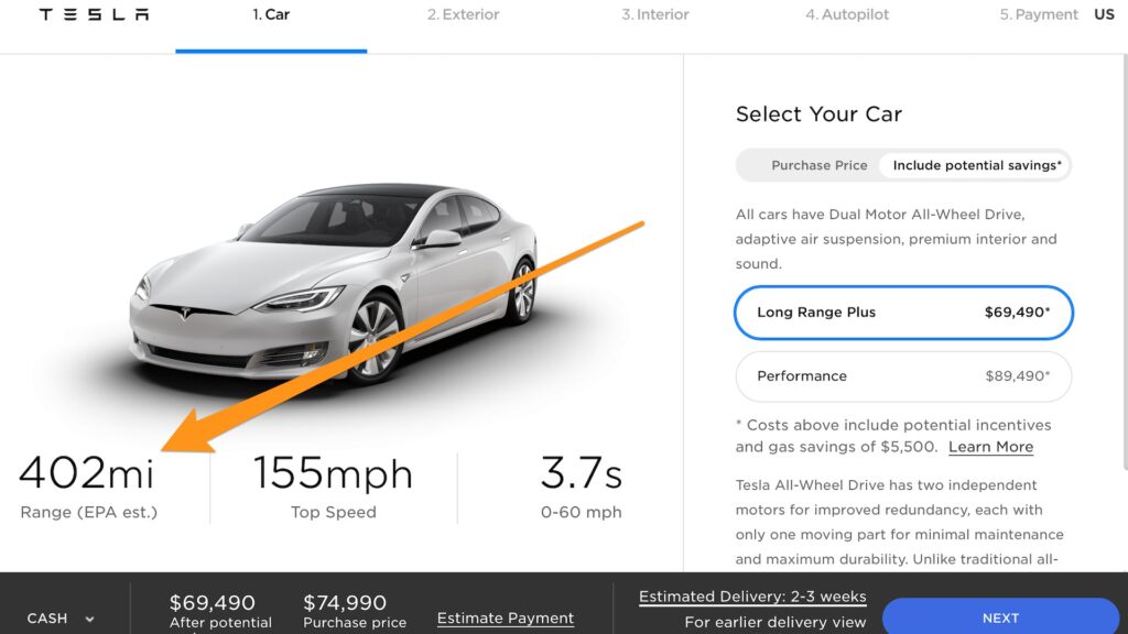 Tesla Model S avec 402 miles d'autonomie // Source : Capture d'écran Tesla Model S avec 402 miles d'autonomie // Source : Capture d'écran
