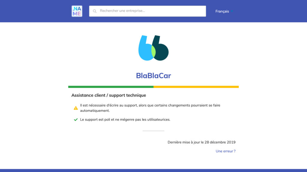 Un exemple d'entreprise répertoriée par le site. // Source : Capture d'écran changemy.name Un exemple d'entreprise répertoriée par le site. // Source : Capture d'écran changemy.name