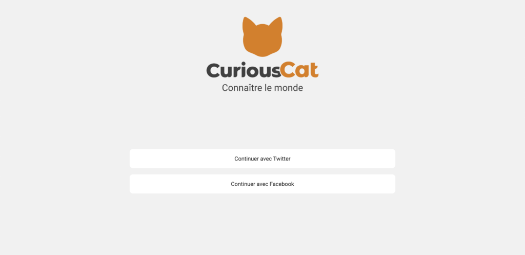 Curious Cat demande une connexion avec un autre réseau social, ce qui peut faciliter l'identification en cas de poursuite // Source : Capture d'écran Numerama Curious Cat demande une connexion avec un autre réseau social, ce qui peut faciliter l'identification en cas de poursuite // Source : Capture d'écran Numerama