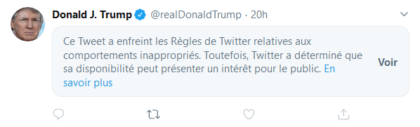 Donald Trump tweet masqué Donald Trump tweet masqué