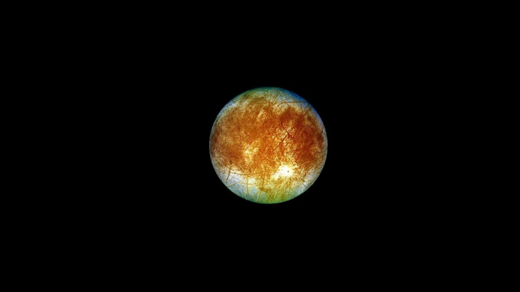 Europe, l'une des lunes de Jupiter. // Source : Flickr/CC/Marc Van Norden (photo recadrée et modifiée) Europe, l'une des lunes de Jupiter. // Source : Flickr/CC/Marc Van Norden (photo recadrée et modifiée)