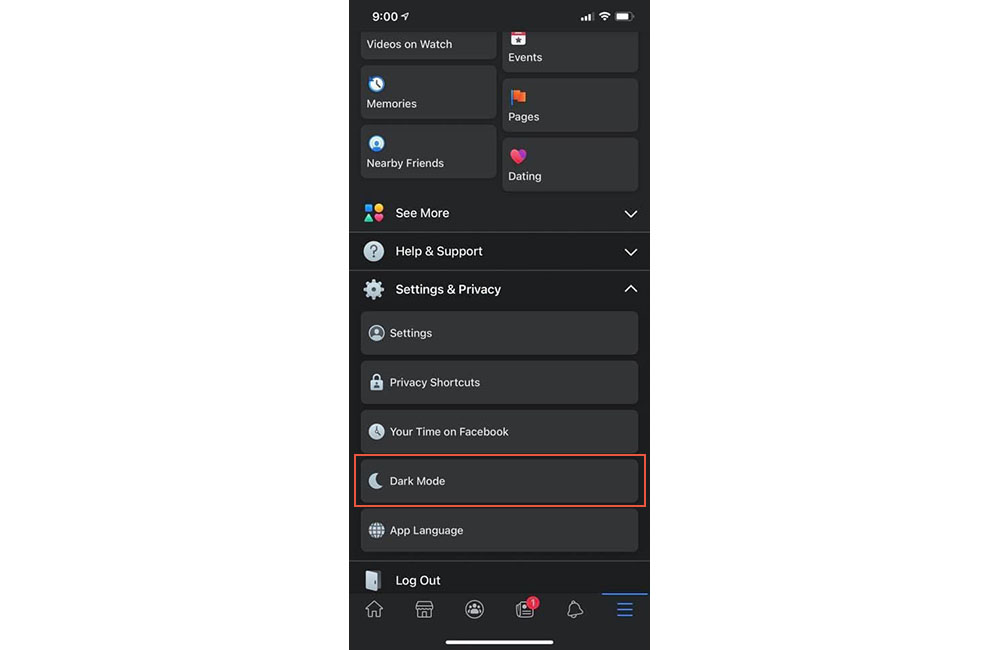 Facebook app dark mode Facebook app dark mode