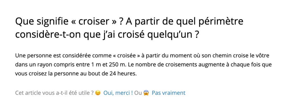 Sur sa FAQ officielle, Happn n'indique pas la bonne mesure pour le croisement. // Source : Capture du site de Happn le 25 juin à 14h30 Sur sa FAQ officielle, Happn n'indique pas la bonne mesure pour le croisement. // Source : Capture du site de Happn le 25 juin à 14h30