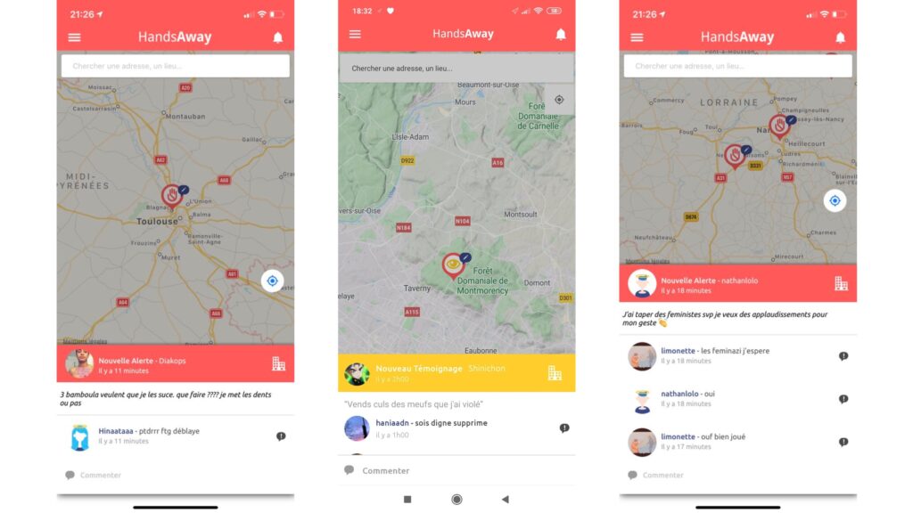 L'application Handsaway a subi une vague de cyberharcèlement // Source : Capture d'écran Handsaway / Twitter L'application Handsaway a subi une vague de cyberharcèlement // Source : Capture d'écran Handsaway / Twitter