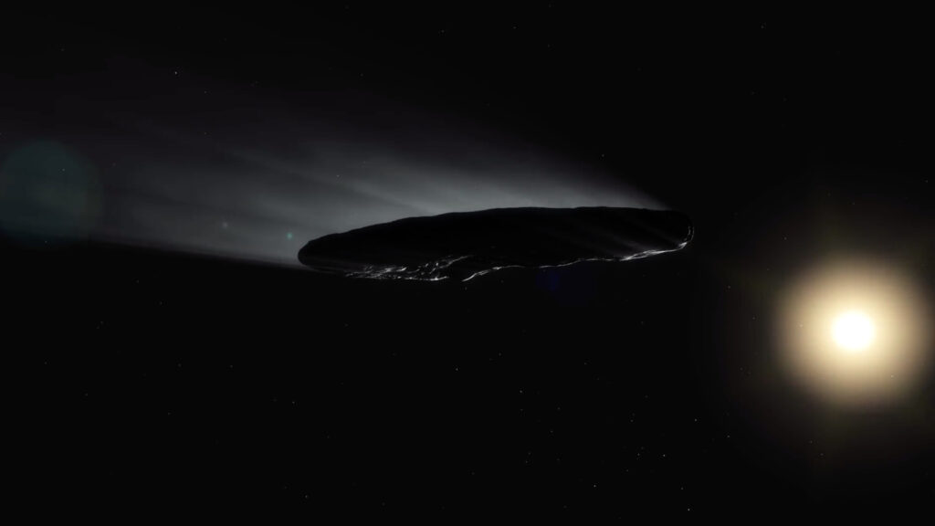Une animation montrant le mouvement d'Oumuamua. // Source : Capture d'écran YouTube ESO Une animation montrant le mouvement d'Oumuamua. // Source : Capture d'écran YouTube ESO