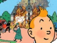 Mème de Tintin reprenant un autre mème nommée "Disaster Girl" // Source : Montage : Justine R sur Facebook
