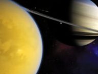 Titan et Saturne. // Source : Flickr/CC/Kevin Gill (photo recadrée)
