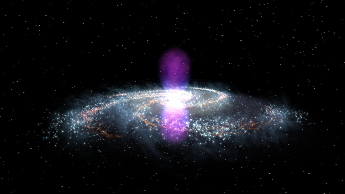 Représentation des bulles de Fermi. // Source : Flickr/CC/NASA Goddard Space Flight Center Représentation des bulles de Fermi. // Source : Flickr/CC/NASA Goddard Space Flight Center