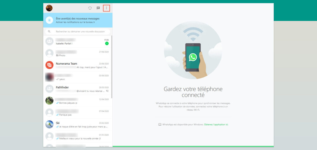 WhatsApp web th&egrave;me clair
