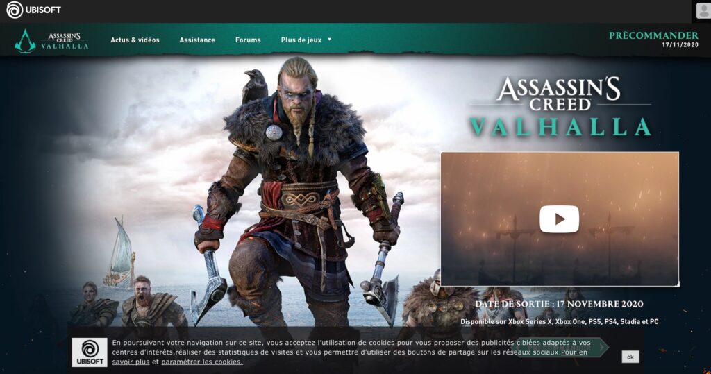 Page d'accueil d'Assassin's Creed Valhalla // Source : Capture d'écran Page d'accueil d'Assassin's Creed Valhalla // Source : Capture d'écran