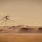 Vue d'artiste d'Ingenuity en train de voler sur Mars. // Source : NASA/JPL-Caltech (photo recadrée) Vue d'artiste d'Ingenuity en train de voler sur Mars. // Source : NASA/JPL-Caltech (photo recadrée)