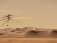 Vue d'artiste d'Ingenuity en train de voler sur Mars. // Source : NASA/JPL-Caltech (photo recadrée)