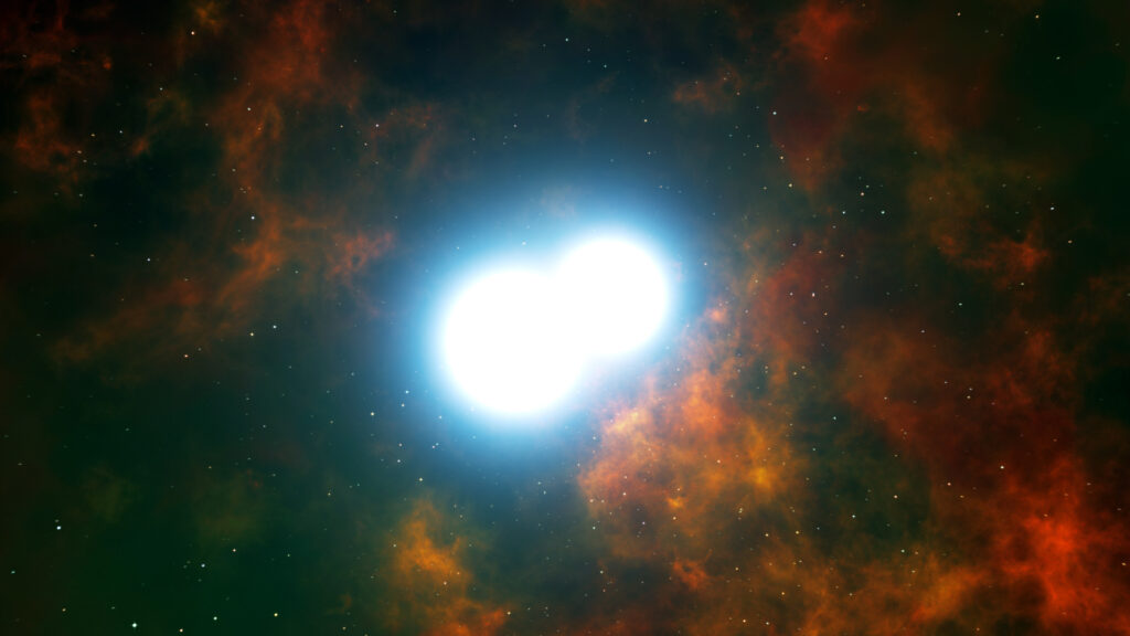 Deux naines blanches sur le point de fusionner; // Source : ESO/L. Calçada (photo recadrée) Deux naines blanches sur le point de fusionner; // Source : ESO/L. Calçada (photo recadrée)