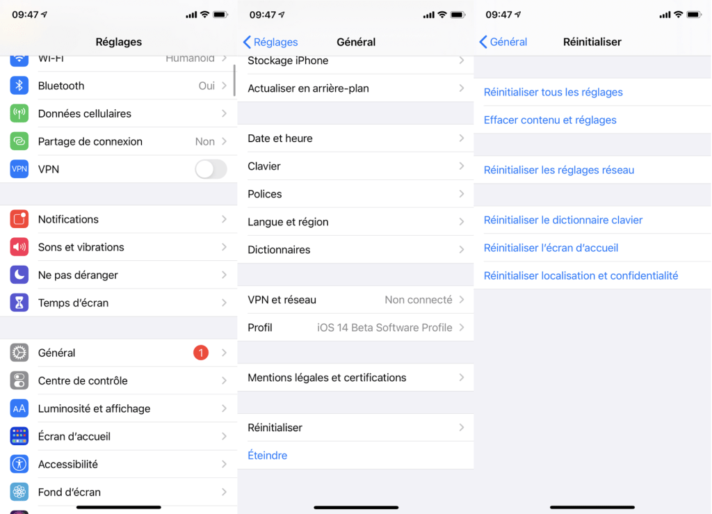 Réinitialisation iOS Réinitialisation iOS