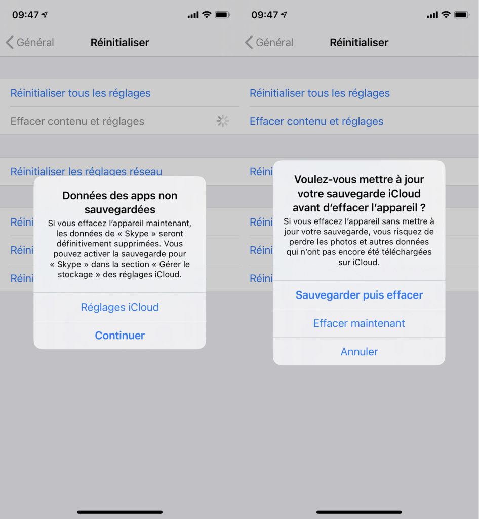 Réinitialisation iOS sauvegarde Réinitialisation iOS sauvegarde