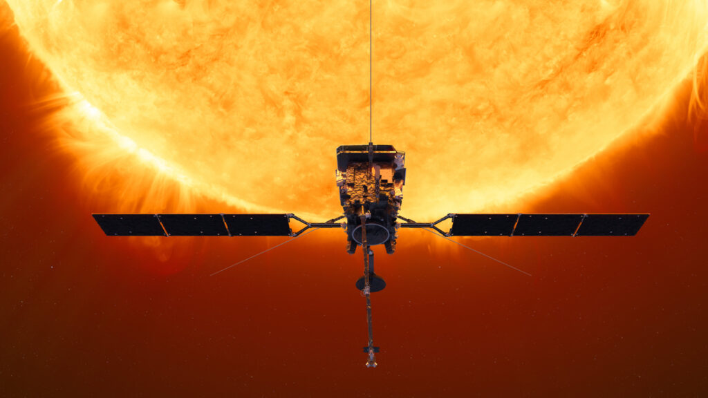 Vue d'artiste de Solar Orbiter. // Source : ESA/ATG medialab (photo recadrée) Vue d'artiste de Solar Orbiter. // Source : ESA/ATG medialab (photo recadrée)