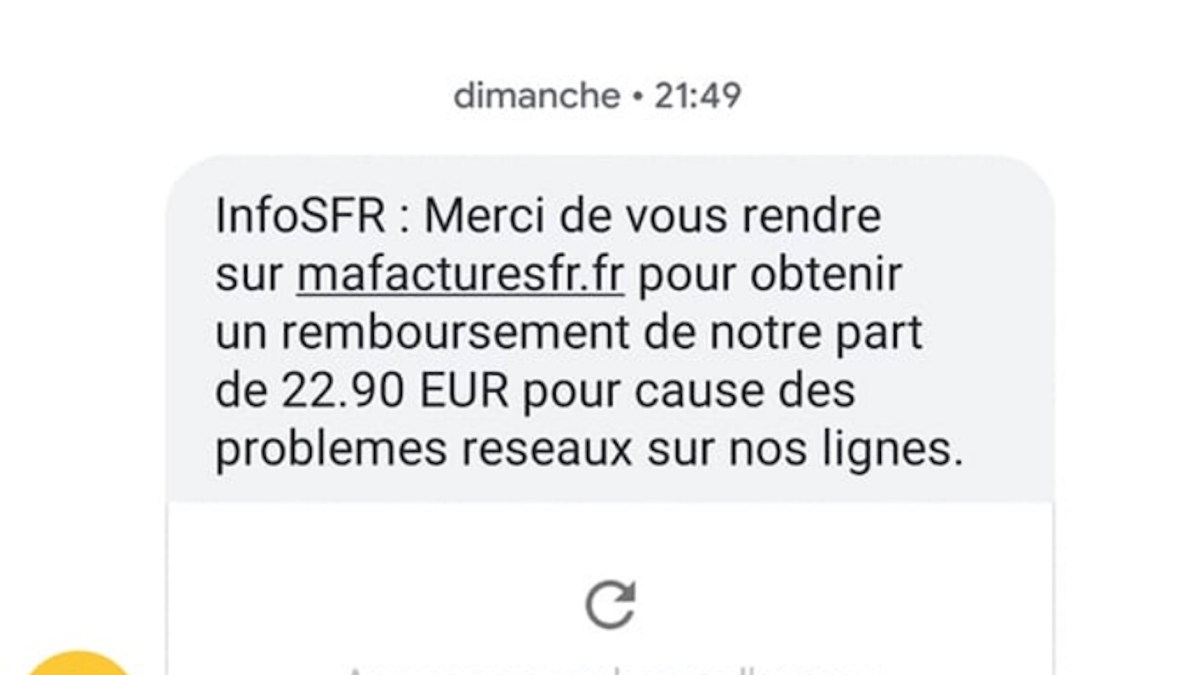Un phishing ser faisant passer pour SFR est en cours. // Source : Twitter Un phishing ser faisant passer pour SFR est en cours. // Source : Twitter