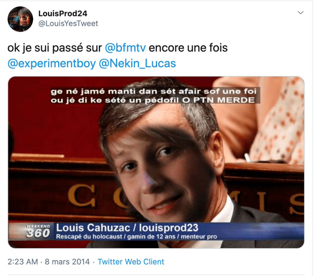 L'un des tweets du compte créé pour tourner en dérision Louis // Source : Capture d'écran Twitter/ Numerama L'un des tweets du compte créé pour tourner en dérision Louis // Source : Capture d'écran Twitter/ Numerama